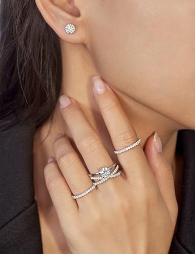 IMOLOVE 6.5mm Round Hidden Halo Moissanite Engagement Ring Silver Size 10.5 — view 5