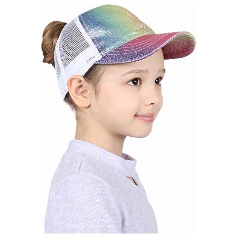 Ponyflo Kids Ponytail and Messy Bun Ponycap with Full Back Opening (Evelyn Green Multi Glitter) Cover