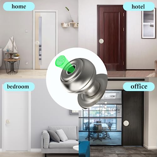 Wah Lin Parts Smart Door Knob Keyless Entry Door Lock, Fingerprint Smart Biometric Door Lock Fingerprint Door Knob With App Control, Great For Bedrooms,Cloakroom,Apartments Offices,Hotels(Silver) #TOP5