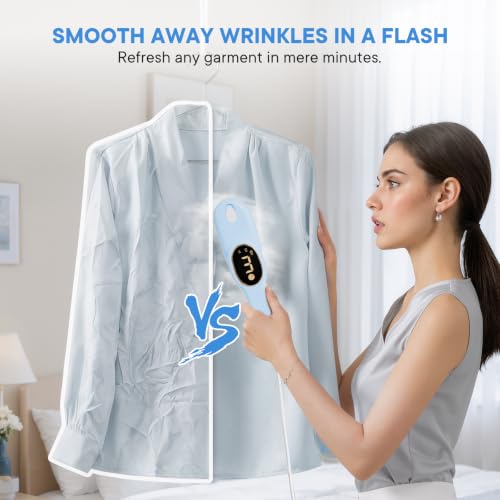 Image of Smart Travel Steamer for Clothes, 1200W Handheld mini travel Steam All-in-One Portable Steamer Iron with LCD Display, 3 Steam Modes & 5s Fast Heat-up, Garment Steamer for Travel (Blue)