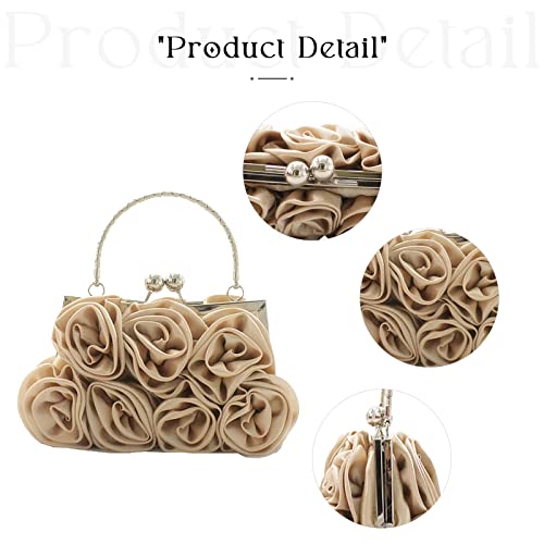 Jambhala Women Evening Clutch Bag Floral Satin Small Purses With Detachable Strap For Wedding, Party, Prom (Champagne) #TOP2