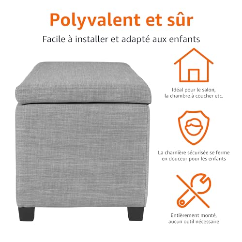 Banc d'entrée gris clair aspect lin Amazon Basics coffre bout de lit