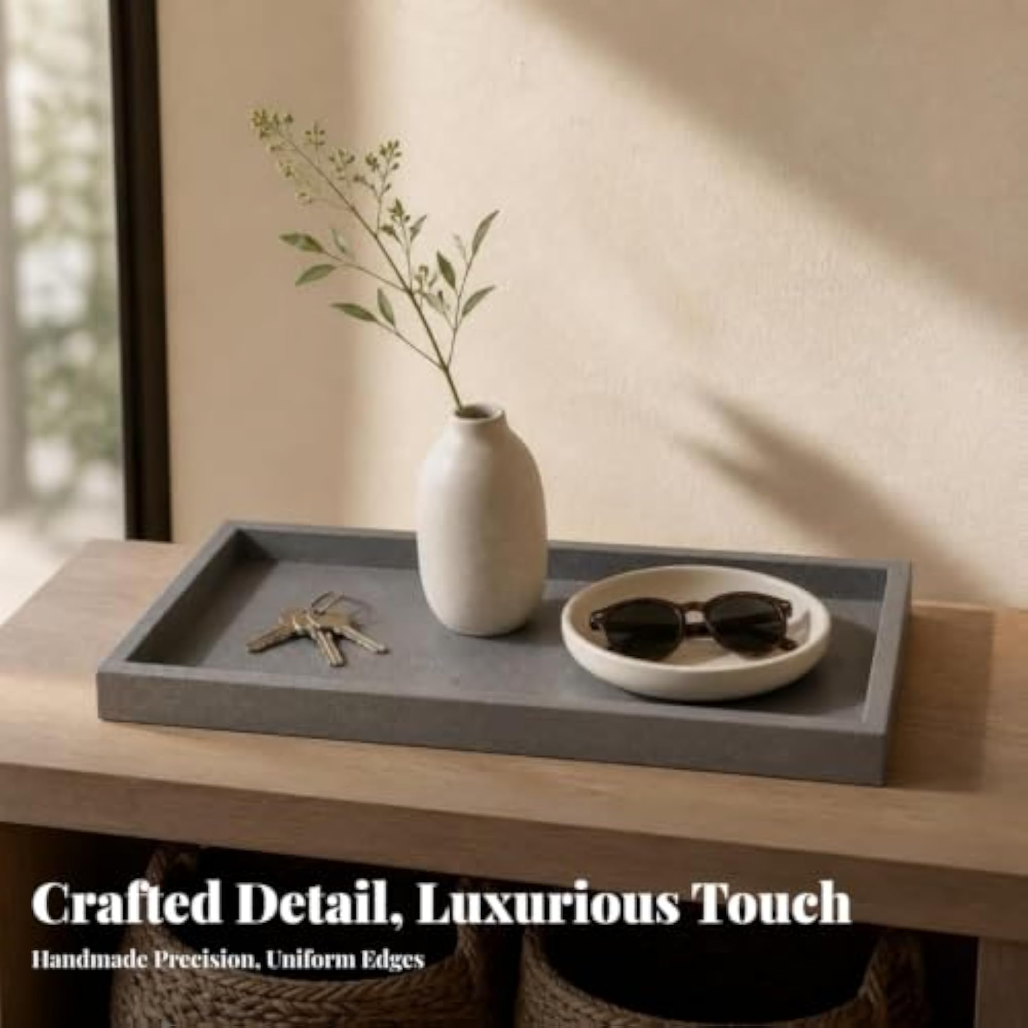 Versatile Wooden Tray with Raised Edges, Decorative Rectangular Tray