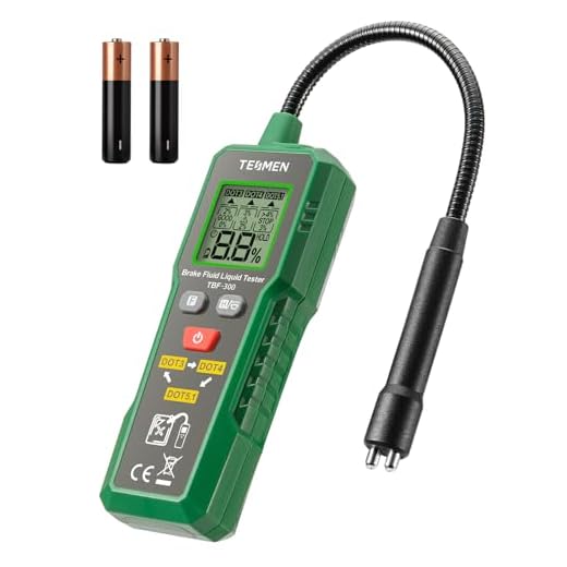 TESMEN TBF-300 Brake Fluid Tester with 8.5-Inch Corrosion Resistance Gooseneck Probe, Testing for DOT3, DOT4, DOT5.1, Brake Fluid Tester Pen with Light, Data Hold, Backlight Alarm for Auto Care-Green