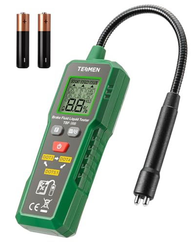 TESMEN TBF-300 Bremsflüssigkeitstester, 8,5' korrosionsbeständige Schwanenhals-Sonde, für DOT3/DOT4/DOT5.1, mit Licht, Datenhaltung & Hintergrundbeleuchtungsalarm – Grün