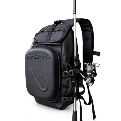ARCPRO Fishing Sling Pack, EVA Hardshell with Foldable Workstation, Water-Resistant Convertible Front/Back Tackle Bag for 2×3600 Trays, Saltwater Freshwater Crossbody