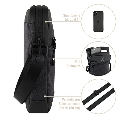 bugatti Universum Umhängetasche für Herren, kleine schwarze Schultertasche, Mini Messenger Bag
