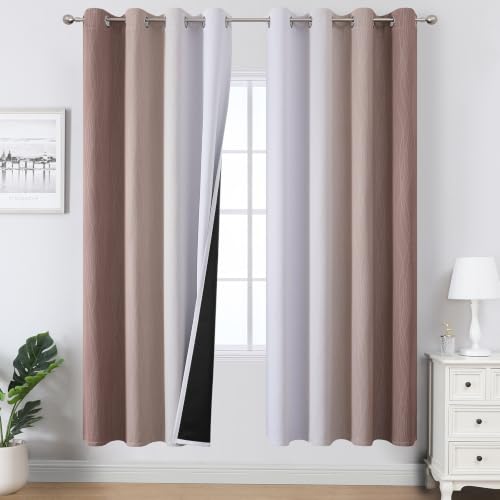 Taupe and Greyish White Ombre Blackout Curtains Living Room 72 Inches Long