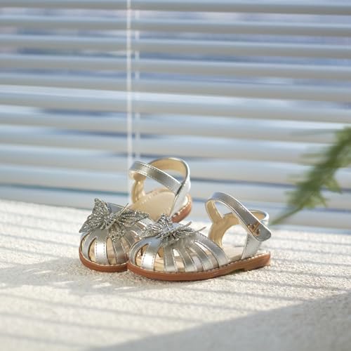 Image of THEE BRON Toddler Girls Closed-Toe Sandals Sweet Retro Cutout Summer Dress Shoes