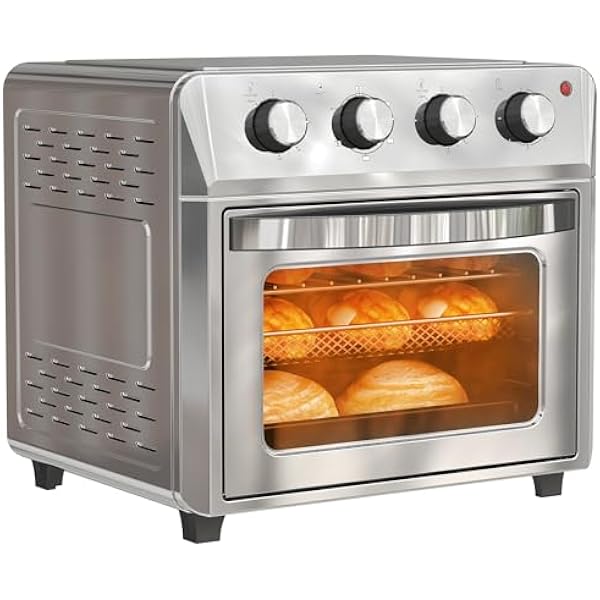 HOMCOM Mini piekarnik z termoobiegiem, 24 l, 1600 W, 90-230℃, piec na gorące powietrze z timerem 60 min, frytkownica na gorące powietrze z blachą do pieczenia, ruszt do grillowania, mini piekarnik z