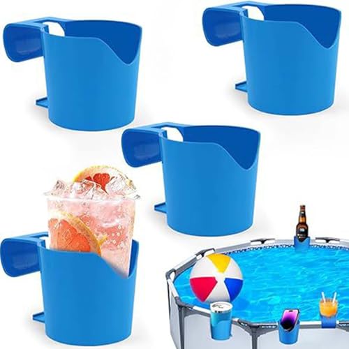 4 Stück Blau Pool Getränkehalter WISIRENT, Swimming Pool Drink Holder Multifunktionaler Poolbecherhalter, Hanging Cup Holder Poolside Getränkehalter für Den Pool für Getränke, Handys, Schlüssel