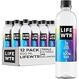LIFEWTR Premium Purified Water pH Balanced with Electrolytes, 100% recycled plastic bottles, 16.9 Fl Oz Bottles, 500ml (Pack of 12)