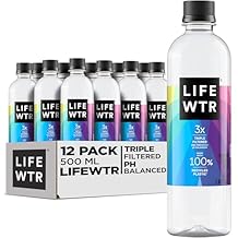 LIFEWTR Premium Purified Water pH Balanced with Electrolytes, 100% recycled plastic bottles, 16.9 Fl Oz Bottles, 500ml Pack of 12