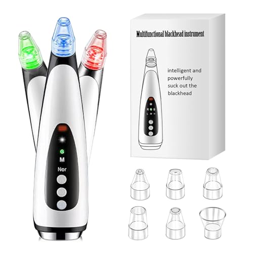 IGEAIIE Extracteur de points noirs, 3 niveaux d'aspiration, rechargeable avec chaleur et 3 modes de luminothérapie, tire-comédons facial rechargeable pour l'acné, les points blancs, les peaux mortes