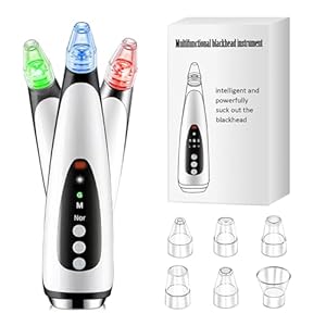 IGEAIIE Blackhead Remover Vacuum, 3 Suction Levels Rechargeable Black Head Remover with Heat and 3 Light Therapy Modes, Rechargeable Facial Blackhead Remover for Acne, Whiteheads, Dead Skin