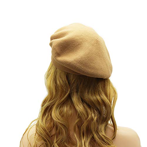 French Beret Hat,Reversible Solid Color Cashmere Beret Cap For Womens Girls Lady Adults (Camel) #TOP2