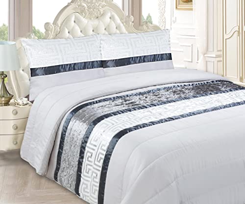 Colchas Bouti/Jacquard Cama 135/150,Cubrecama Ligera con Fundas Almohadas de Cremallera, Moderna Elegante para Verano Entretiempo(Gris, 240x260cm)