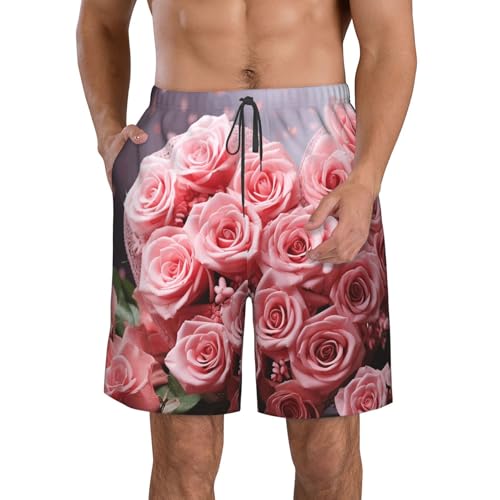 Men's Swim Trunks Quick Dry Bathing Suits Heart Roses Beach Board Shorts Swimwear with Pockets