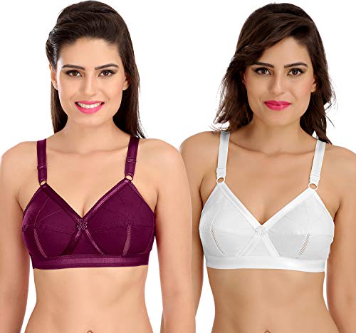 Image of SONA Women's Cotton Non-Padded Non-Wired Full Coverage Bra (Wine-White 42D) Pack of 2