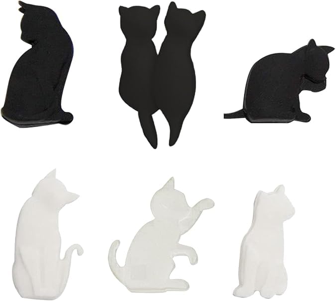 6Pcs Black and White Heat-Resistant Silicone Tea Bag Clips Set - Cartoon Cat-Shaped Reusable Holders for Drinks, Food Markers, Squeezer, and Accessories