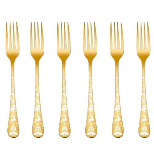 Image of Stainless Steel Forks Set | Dishwasher Safe & Shiny Polished Finish | Table Forks Set for Home Kitchen, Restaurant | Cutlery for Dinner, Table, Cake, and Dessert (6 Pcs Small Fork, Gold)