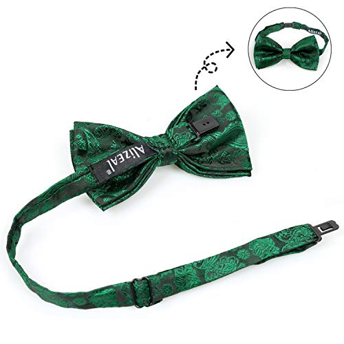 Alizeal Mens Paisley Bow Tie, Pocket Square, Cufflinks Set (Dark Green) #TOP1