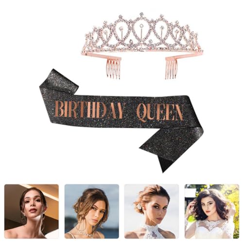 Set de tiara y banda elegante de aleación brillante y satén suave KJHBV 6