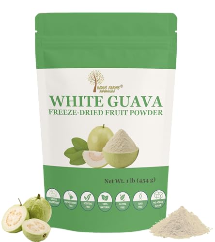 Indus Farms Freeze Dried White Guava Fruit Powder | Rich in Vitamin C, Nutritious Flavor for Baking, Smoothies, Pre/Post Workout Supplements, Cookies, Desserts | Additive-Free, 1 LB