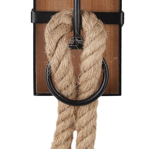 Wall Sconce Candle Holder Black Wall-Mount Metal and Wooden Candle Holders Hanging Iron Wall Candle Sconce Holder and use Hemp Rope Decoration,for Home,Living Room, Bathroom, Dining Room, Set of 2