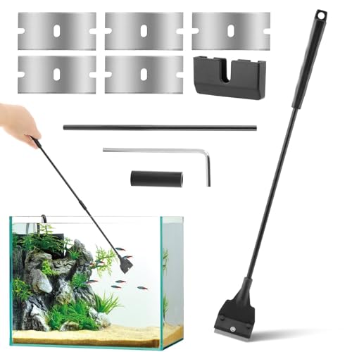 Image of Fish Tank Scraper, Length Adjustable Aquarium Cleaning Tool 21 inch Handheld Scraper Brushes Set Fish Tank Cleaner Kit for Glass Aquarium