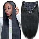 Straight Clip in Hair Extensions for Black Women Clip in Hair Extensions Real Human Hair,8pcs Per Set with 18Clips Double Lace Weft,120Gram,100% Real Soft Human Hair Natural Black (30Inch, #1B)