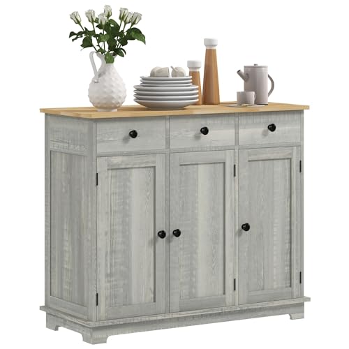 HOMCOM Sideboard Buffet Cabinet Solid Wood Countertop White | Modern Kitchen Storage Coffee Bar Cabinet 2 Drawers Doors Adjustable Shelf product thumbnail 15