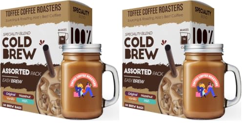 Image of Toffee Coffee Roasters | Assorted Cold Brew Bags | Free Mason Jar | Easy Brew | Pack of 8 | 100% Arabica | Makes 16 Cups