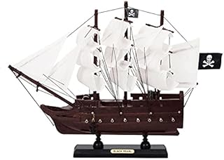 Handcrafted Nautical Decor Wooden Black Pearl with White Sails Model Pirate Ship 12