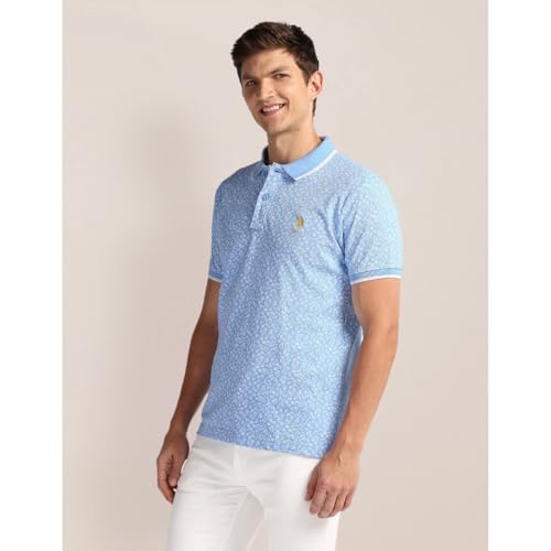 Image of U.S. Polo ASSN. Printed Slim Fit Polo T Shirts for Men - 100% Cotton, Half Sleeves Mens Tshirt