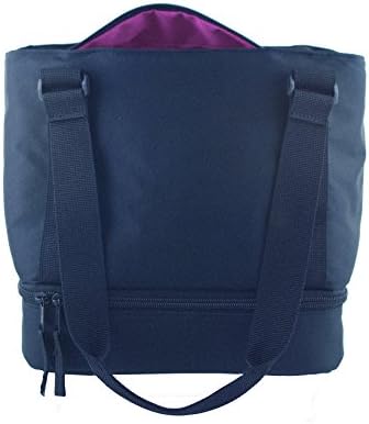 Insulated Lunch Bag - Women's Dual Compartment Bento Box Tote with Zipper Closure - Navy and Plum