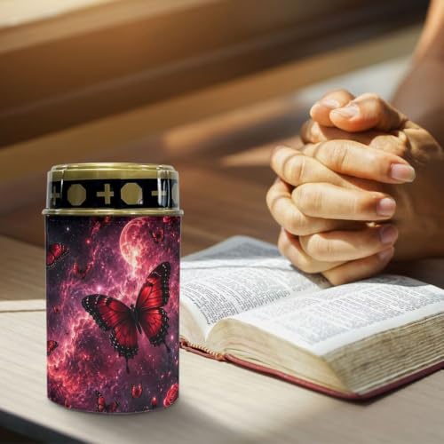 Image of Poceacles Outdoor Solar Lights Solar Grave Candle Outdoor Waterproof Cemetery LED Candles for Cemetery Lawn Porch Outside Decoration, Butterfly Rose Galaxy Moon Red, Pack of 2