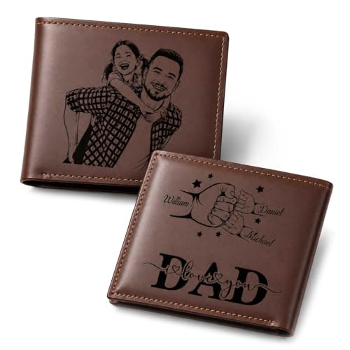 Fathers Day Wallet Custom Wallet for Men Personalized Engraved Wallets Customized Wallets with Photo Birthday Fathers Day Gift from Daughter for Dad Daddy Wallet Leather Customized Gifts for Men
