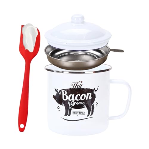Contenitore per grasso per pancetta, contenitore per grasso da 1200 ml con spatola per colino, materiale in silicone smaltato, barattolo di grasso da cucina, separatore di olio da cucina, grande