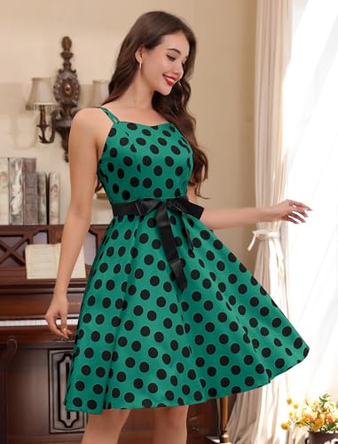 Image of Women Vintage Polka Dot 1950s Rockabilly Halter Audrey Dress Retro Floral Evening Cocktail Swing Dress