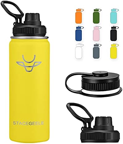 STACEGEELE Insulated Vacuum Water Bottle with Straw Lid Stainless Steel Flask Thermos Leak Proof Lightweight Eco Friendly 24oz