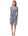PattyBoutik Women Faux Wrap A Line Dress (Navy Blue and White10 Small)
