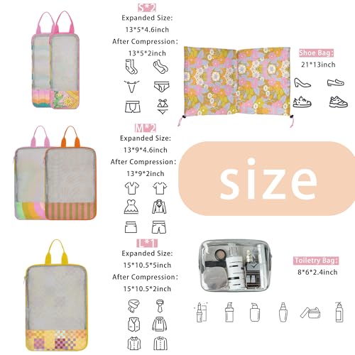 7 Pcs Compression Packing Cubes for Travel Luggage, Lightweight Suitcase Organizer Bags Set, Compression Packaging Cube for Travel Essentials, Packing Cubes for Carry on Suitcase3