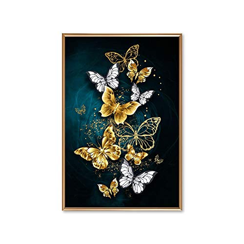 Peinture papillon bleu doré pour habiller un mur vide sans surcharger la pièce