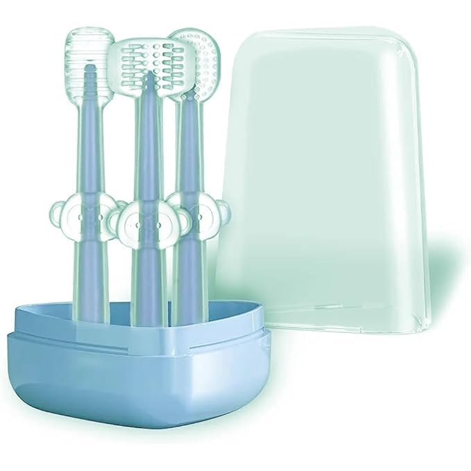 3 Steps Silicone Baby Training Manual Toothbrush, Tongue Cleaner & U Shaped Toothbrush - Oral Care Set for Kids With Travel Case-picture-13