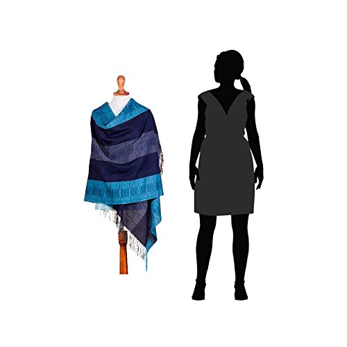 NOVICA Artisan Crafted Handmade Peruvian Alpaca Shawl | Wool Patterned Accessories Shawls | Warm Cozy | Rich Blue Spectrum | Fine Soft Fleece | Patternd Striped | Peru ' Huancayo Blues' 75" L x 27" W3