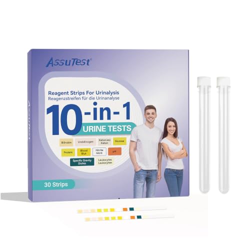 30 x Urin Teststreifen Schnelles Testen 10 in1 urinstix mit 10-Parameter-Harnteststreifen Testkit für Bilirubin Urobilinogen Keton Glukose Protein Blut Nitrit pH Dichte Leukozyten