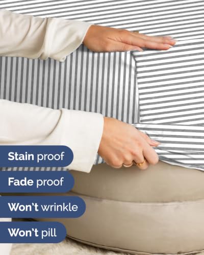 Image of Extra Deep Flex Top Split Head King Fitted Sheet - Hotel Luxury Single Fitted Sheet Only - Easily Fits 18 inch to 24 inch Mattress - Ultra Soft, Wrinkle Free w /Extra Deep Pockets - Grey Stripes 2