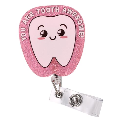 Penitue - Bobine de Badge Dentaire Amusante, Porte-Carte d'Identité Rétractable en Acrylique avec Pince Crocodile pour Dentistes Infirmières Assistants Dentaires Étudiants Badges Accessoires