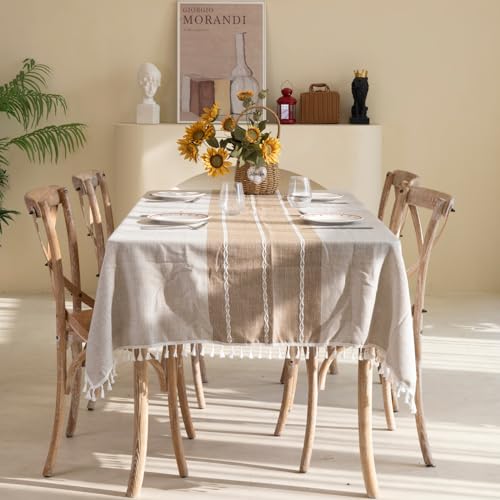 Winknowlrustictableclothcottonlinenfabricwrinklefreetableclothswashablesquaretablecoverdecorationforkitchendinningpartyfor4seatslightcoffeelines55x55inch Urban Country Home Decor Winknowl rustic tablecloth cotton linen fabric wrinkle free table cloths washable square table cover decoration for kitchen dinning party for 4 seats light coffee lines 55×55 inch urban country home decor